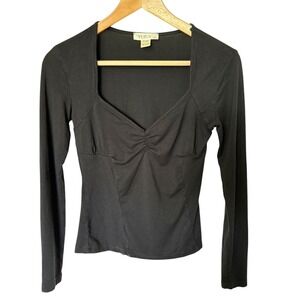 Yuka Ruched Sweetheart Top Women PM Black Excellent Long Sleeve Stretch